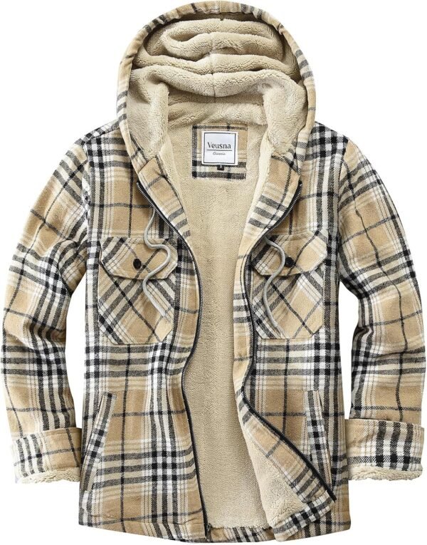 Men's Zip Up Flannel Shirt Jacket Fleece Lined Long Sleeve P...