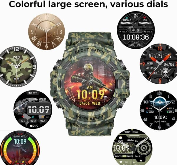 MIDDOW Military Smart Watch with Flashlight (Answer/Make Cal...