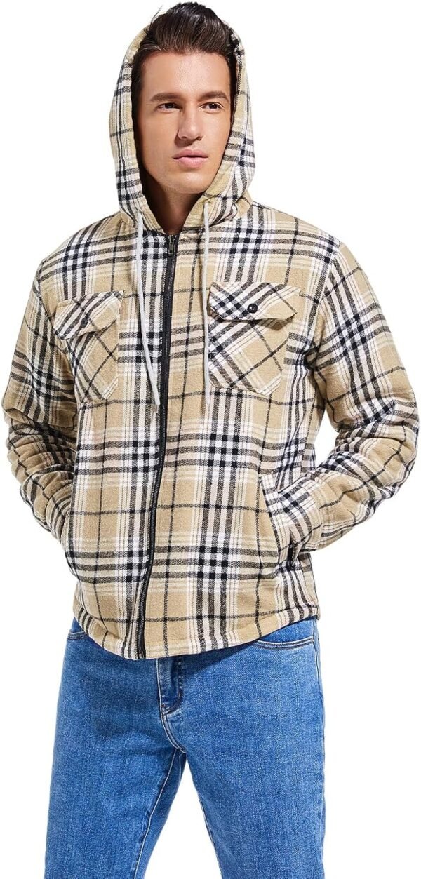 Men's Zip Up Flannel Shirt Jacket Fleece Lined Long Sleeve P...