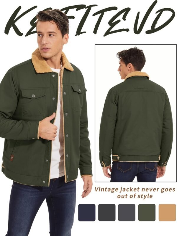 KEFITEVD Men's Winter Fleece Jacket Sherpa Lined Cargo Jacke...