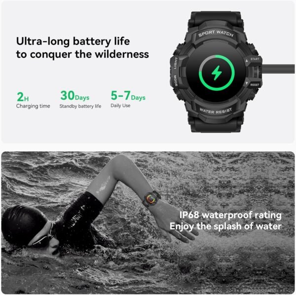 MIDDOW Military Smart Watch with Flashlight (Answer/Make Cal...