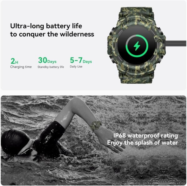 MIDDOW Military Smart Watch with Flashlight (Answer/Make Cal...
