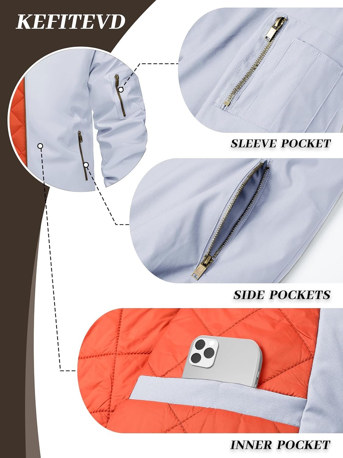 KEFITEVD Men's Jacket Casual Windproof Bomber Jackets Full Z... - Image 4