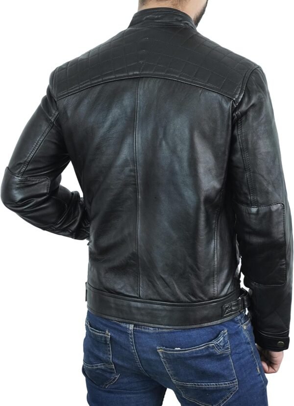 Quilted Biker Mens Leather Jacket - Real Lambskin Moto Style...