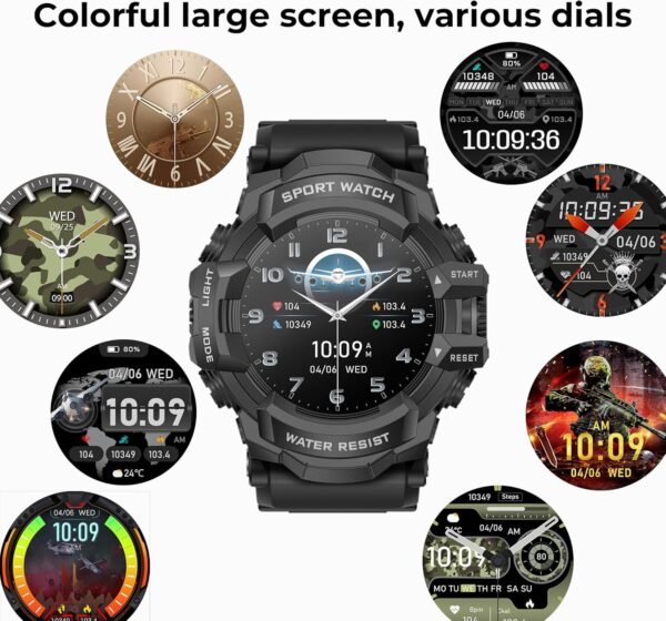 MIDDOW Military Smart Watch with Flashlight (Answer/Make Cal...