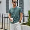Mens Short Sleeve Henley Shirts Casual Button Tee Shirts Bas...