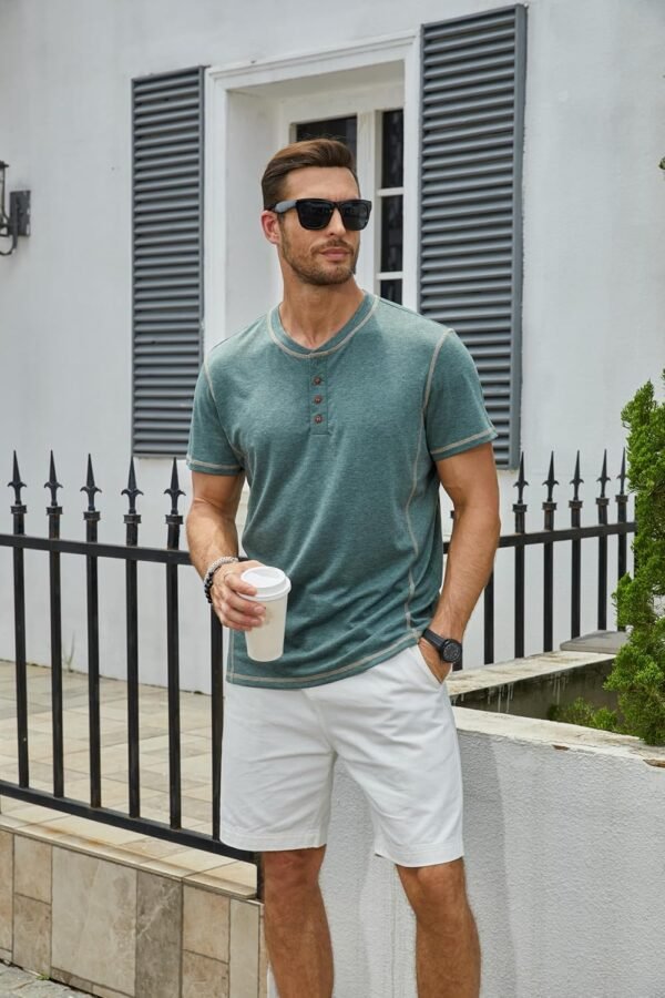 Mens Short Sleeve Henley Shirts Casual Button Tee Shirts Bas...