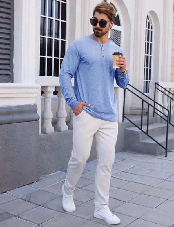 CRYSULLY Men's Henley Shirts Cotton Long Sleeve T-Shirts 3 B...