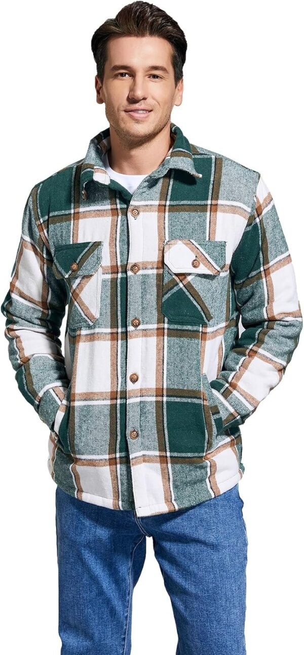 Men's Cotton Flannel Shirt Jacket Fleece Lined Long Sleeve P...