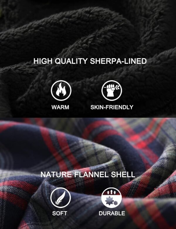 Men's Flannel Plaid Hooded Jackets Full Zip Sherpa Fleece Li...