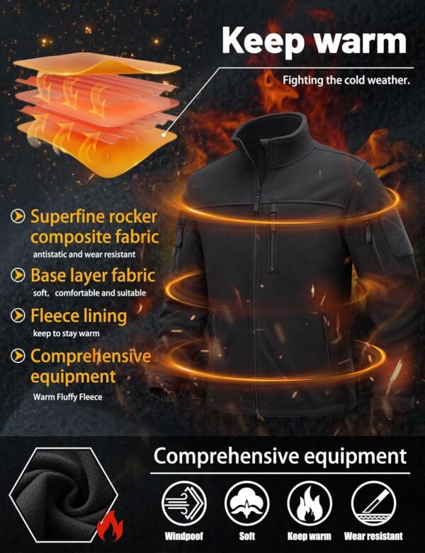 TACVASEN Men's Fleece Jacket Full Zip Winter Jacket Lightwei... - Image 2