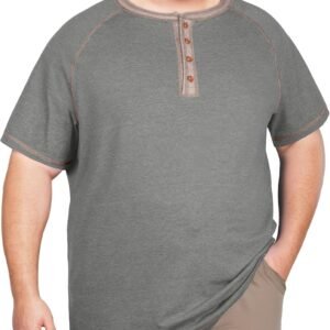 OLRIK Big and Tall Shirts for Men Cotton Henley Short Sleeve...