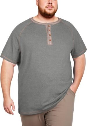 OLRIK Big and Tall Shirts for Men Cotton Henley Short Sleeve...