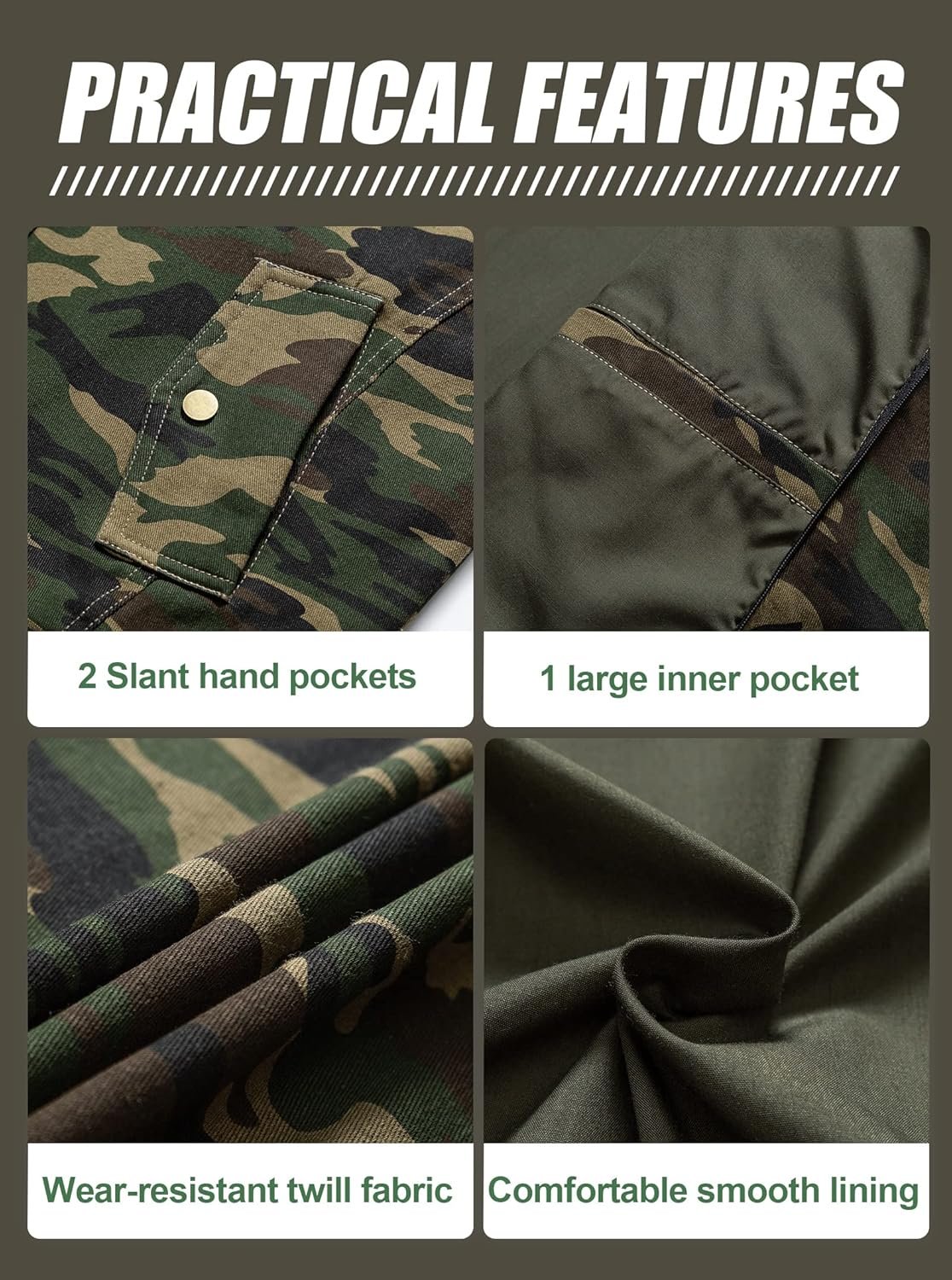 Pursky Men's Military Jacket Casual Washed Cotton Hooded Can... - Image 6