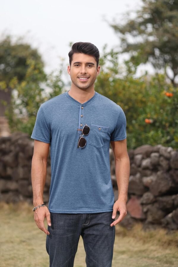 YawYews Men's Henley Shirts Short Sleeve Casual Button T Shi...