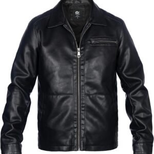 Mens Faux Leather Jacket, Padded Windbreaker, Motorcycle Bik...