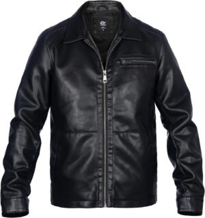 Mens Faux Leather Jacket, Padded Windbreaker, Motorcycle Bik...