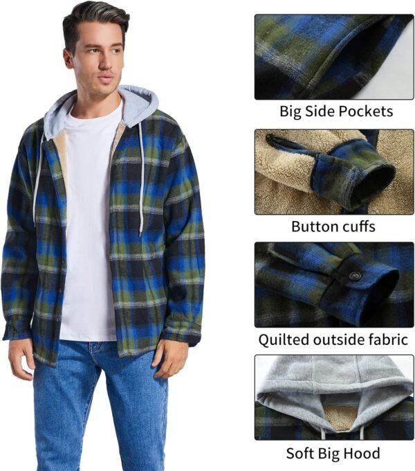 Men's Cotton Plaid Shirts Jacket Fleece Lined Flannel Shirts...