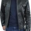 Quilted Biker Mens Leather Jacket - Real Lambskin Moto Style...