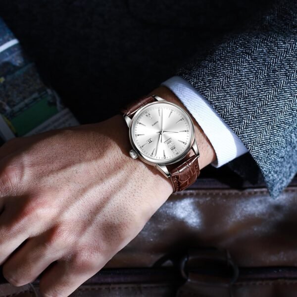 OLEVS Men Leather Watch,Mens Wrist Watches,Big Face Watches ...
