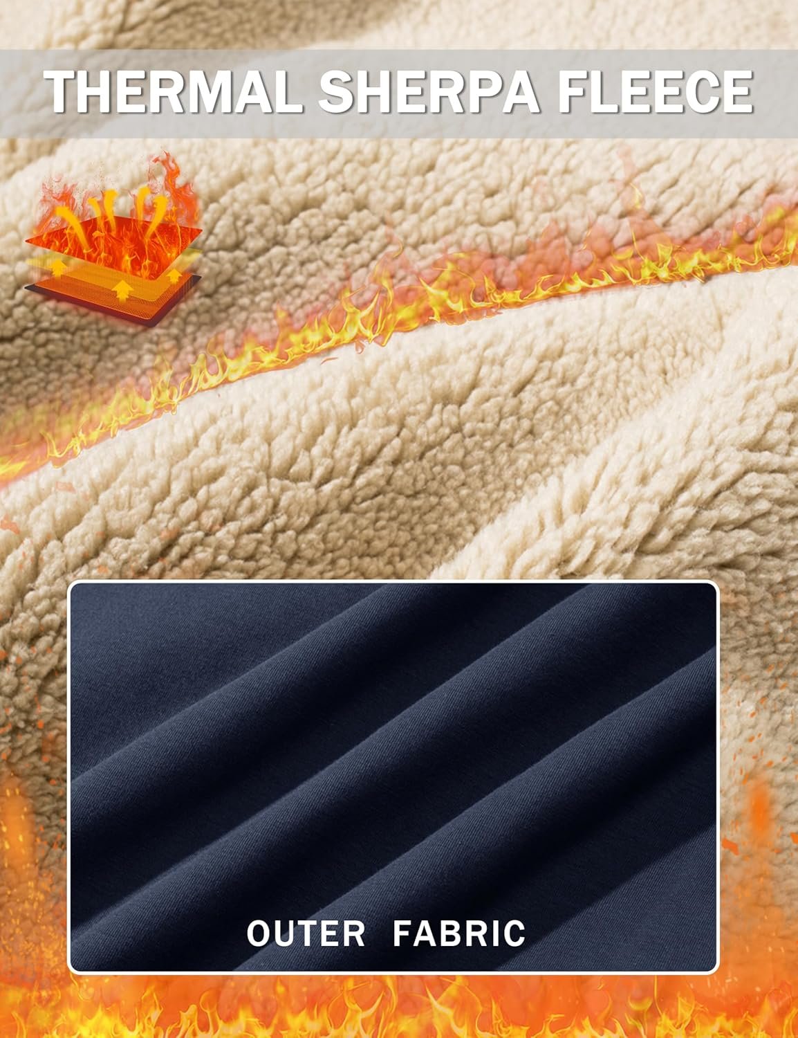 TACVASEN Men's Quarter Zip Sweatshirt Sherpa Lined Fleece Zi... - Image 4