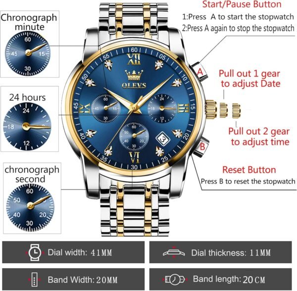 OLEVS Men Multifunction Watch, Multi Dial Waterproof Luminou...