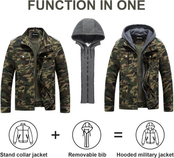 Pursky Men's Military Jacket Casual Washed Cotton Hooded Can...