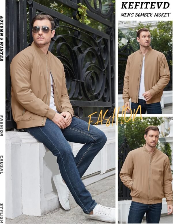 KEFITEVD Men's Jacket Casual Windproof Bomber Jackets Full Z...