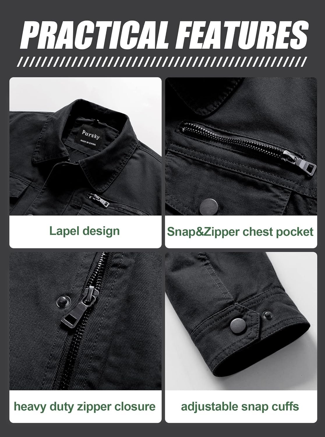 Pursky Men's Canvas Cotton Military Casual Field Jacket Oute... - Image 5