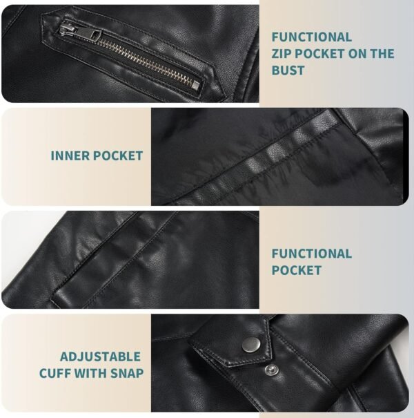 Mens Faux Leather Jacket, Padded Windbreaker, Motorcycle Bik...