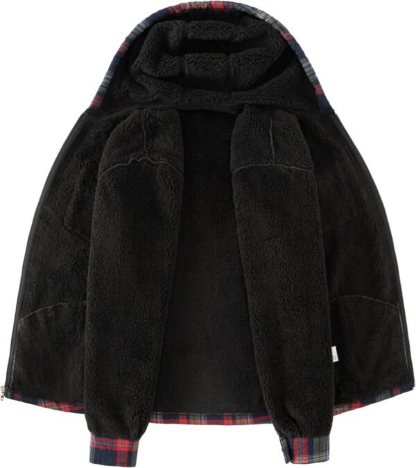 Men's Flannel Plaid Hooded Jackets Full Zip Sherpa Fleece Li...