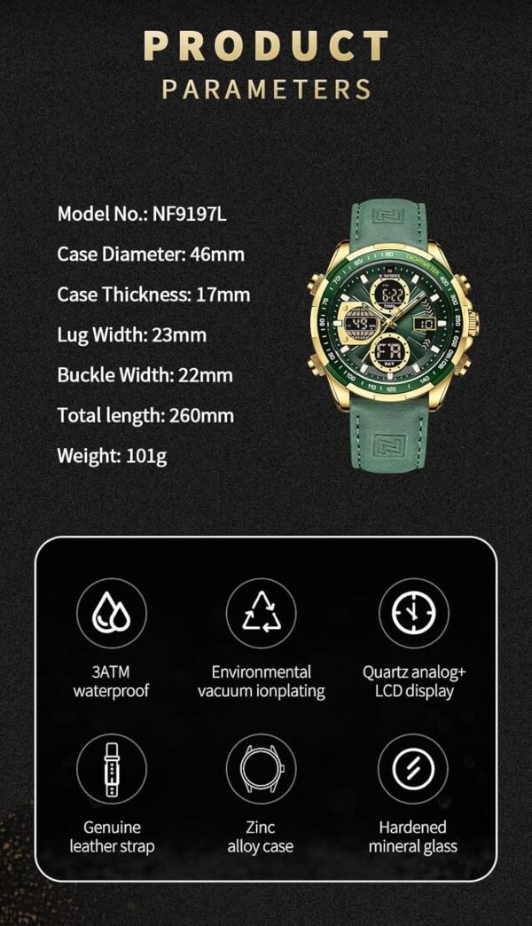NAVIFORCE Men's Military Digital Watches Analog Quartz Water...
