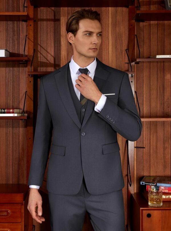 WULFUL Men’s Slim Fit Suit One Button 3-Piece Blazer Dress B...