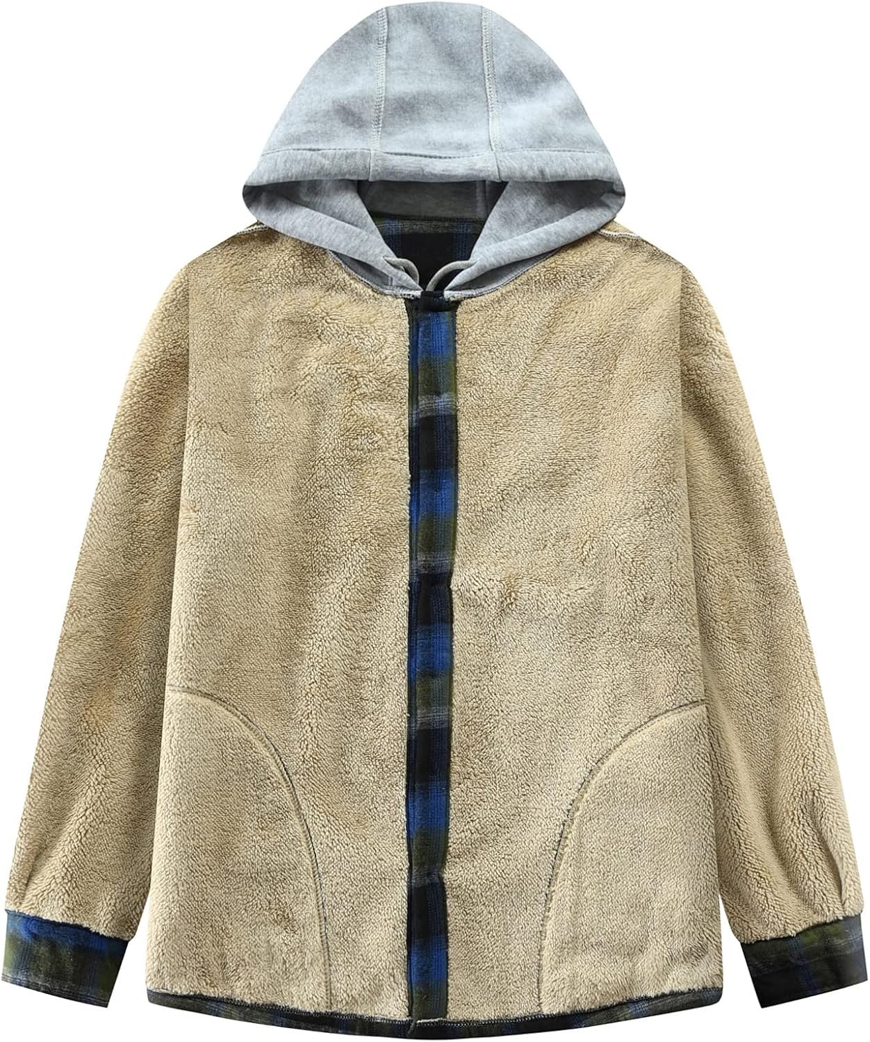 Men's Cotton Plaid Shirts Jacket Fleece Lined Flannel Shirts... - Image 3