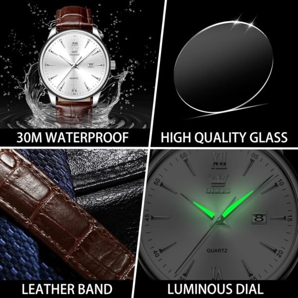 OLEVS Men Leather Watch,Mens Wrist Watches,Big Face Watches ...