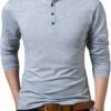 KUYIGO Men Casual Long Sleeve Polo Shirts Mandarin Collared ...