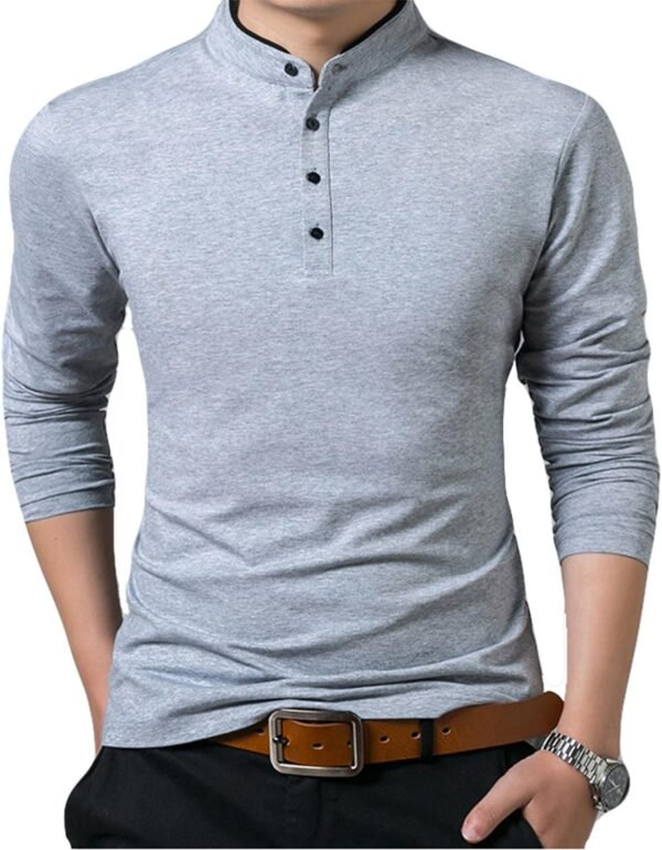 KUYIGO Men Casual Long Sleeve Polo Shirts Mandarin Collared ...