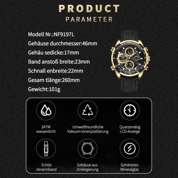 NAVIFORCE Men's Military Digital Watches Analog Quartz Water...