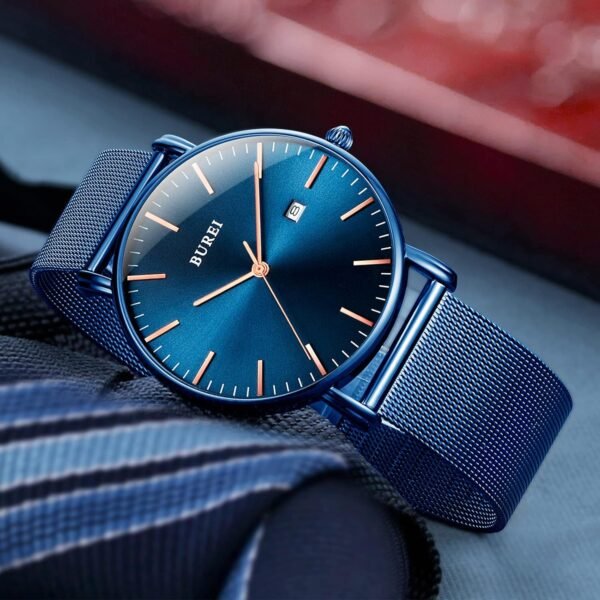 BUREI Men's Fashion Minimalist Wrist Watch All Black Waterpr...