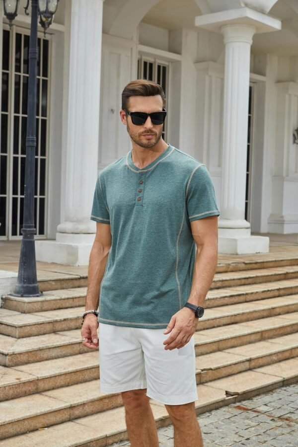 Mens Short Sleeve Henley Shirts Casual Button Tee Shirts Bas...