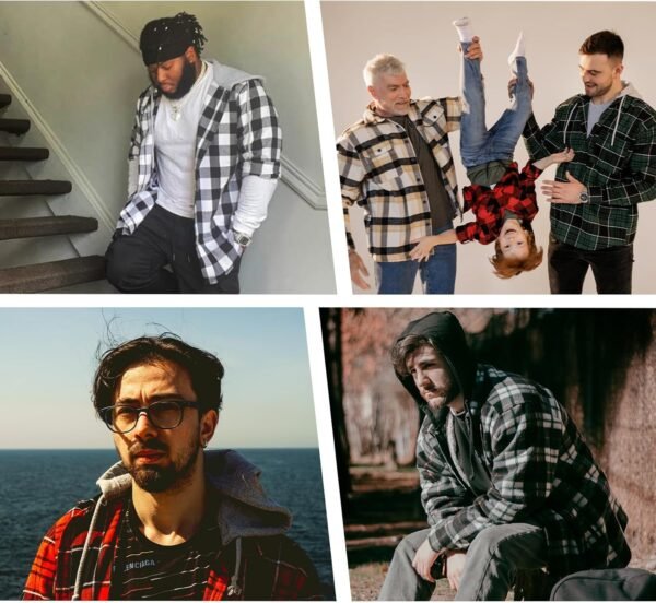 JACKETOWN Hooded Flannel Shirt for Men Plaid Shirts Long Sle...