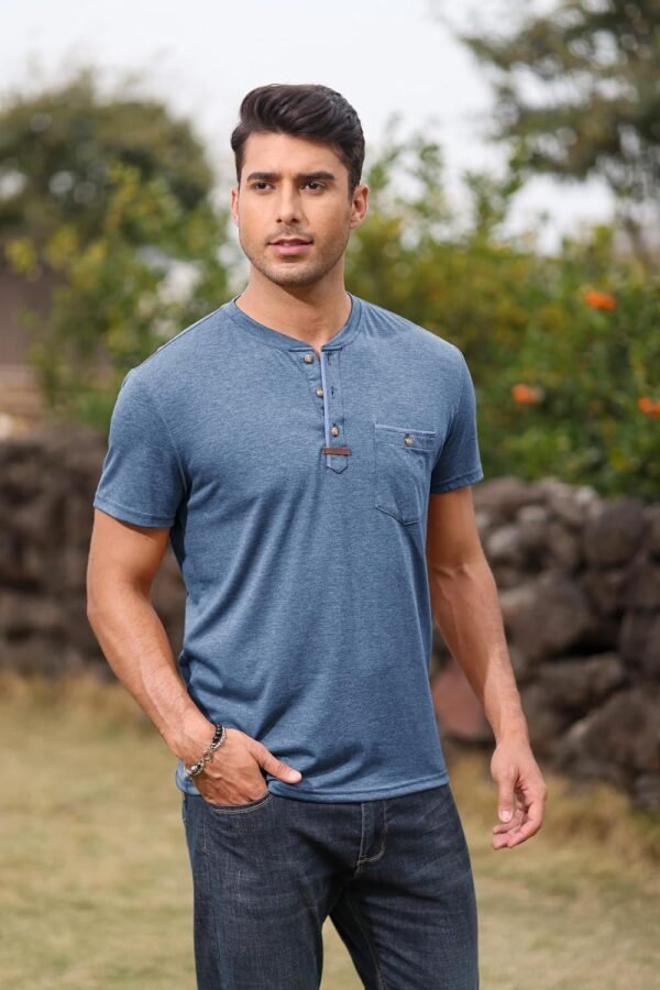 YawYews Men's Henley Shirts Short Sleeve Casual Button T Shi...