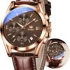 OLEVS Men's Watches Brown Leather with Date,Casual Watches f...