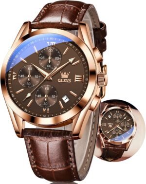 OLEVS Men's Watches Brown Leather with Date,Casual Watches f...