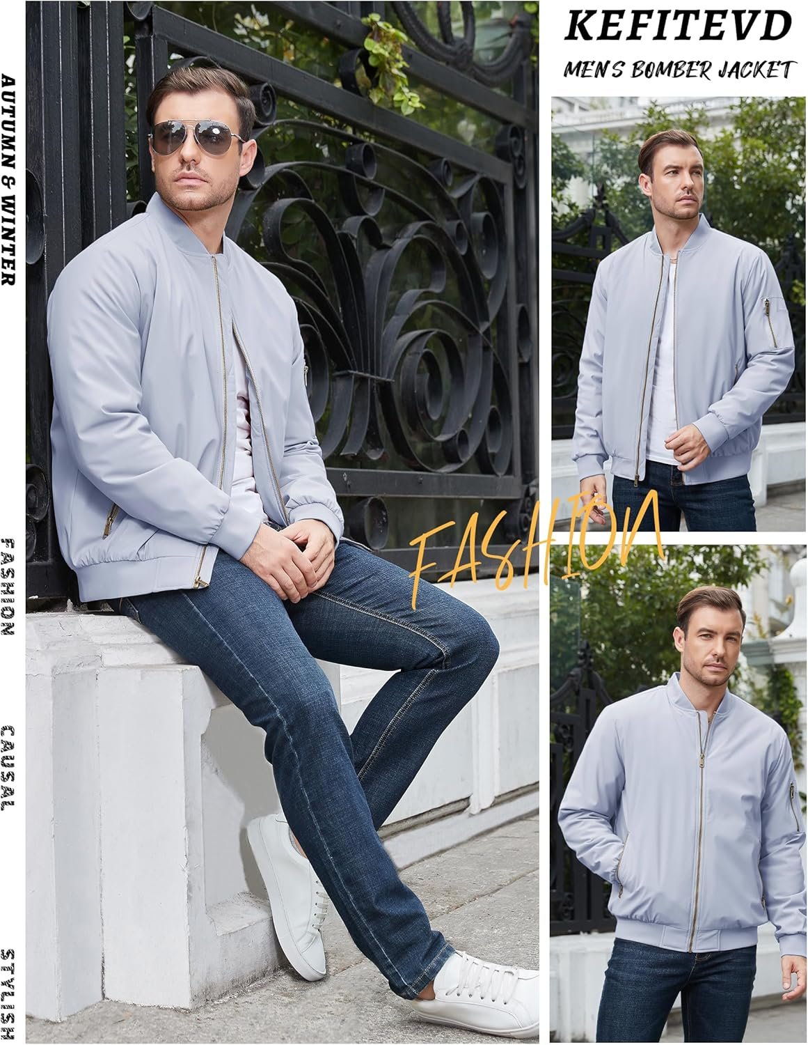 KEFITEVD Men's Jacket Casual Windproof Bomber Jackets Full Z... - Image 6