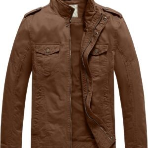WenVen Men's Casual Washed Cotton Military Jacket