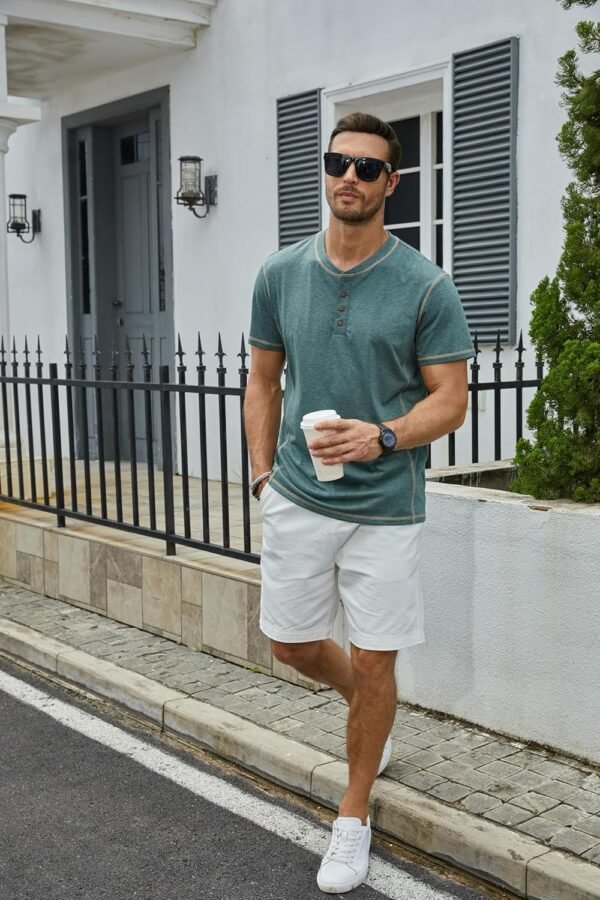 Mens Short Sleeve Henley Shirts Casual Button Tee Shirts Bas...