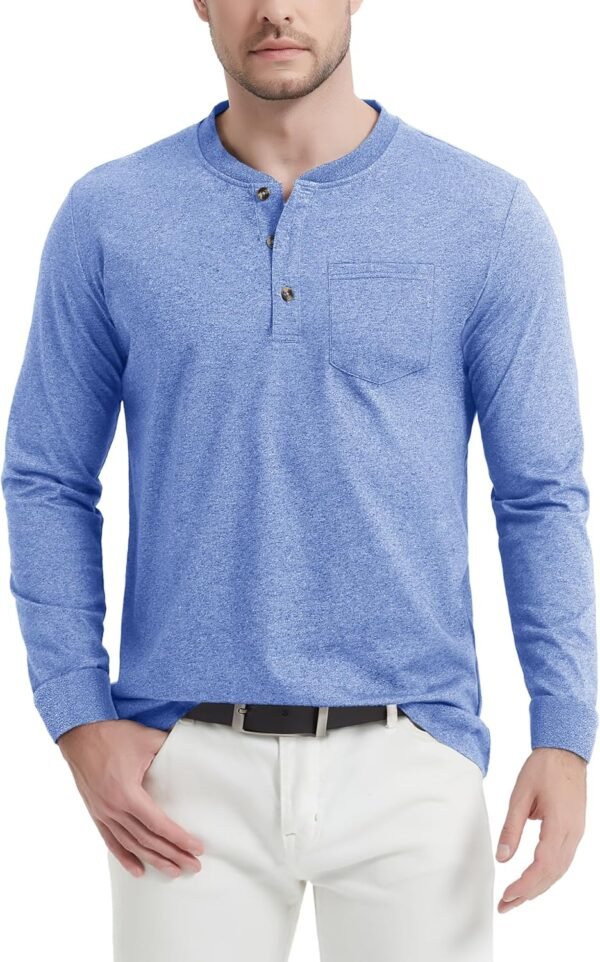 CRYSULLY Men's Henley Shirts Cotton Long Sleeve T-Shirts 3 B...
