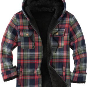 Men's Flannel Plaid Hooded Jackets Full Zip Sherpa Fleece Li...