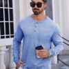 CRYSULLY Men's Henley Shirts Cotton Long Sleeve T-Shirts 3 B...